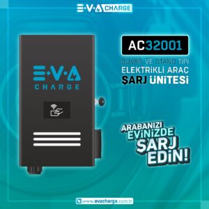 EVA - Trifaze Duvar/Stand Tipi Metal Gövdeli, Bluetooth Kontrollü, 22kW Elektrikli Şarj Ünitesi