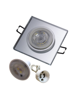 Universal – Kare Dekoratif Cam Led Spot Kasası (Duy+6500k Beyaz Ampul Dahil)