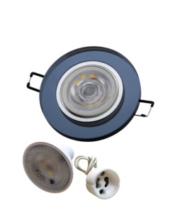 Universal – Yuvarlak Siyah Dekoratif Cam Led Spot Kasası (Duy+6500k Beyaz Ampul Dahil)