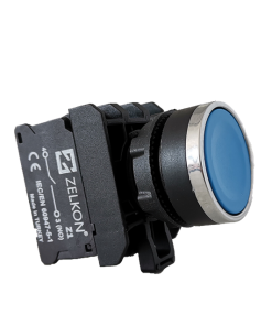 Mutlusan - 22mm Krom Kaplamalı Plastik Mavi Yaylı Buton - N/O Kontak