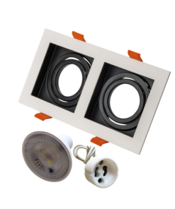 Universal – Beyaz + Siyah Alüminyum Döküm Kasa İkili Dikdörtgen Dekoratif Led Spot Kasası (Duy+3200k Gün Işığı Ampul Dahil)