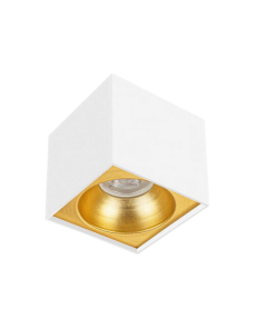 Universal – Beyaz + Gold Kasa Sıva Üstü 10x10cm Kare Led Spot Kasası (Duy+3200k Gün Işığı Ampul Dahil)