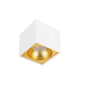 Universal – Beyaz + Gold Kasa Sıva Üstü 10x10cm Kare Led Spot Kasası (Duy+3200k Gün Işığı Ampul Dahil)