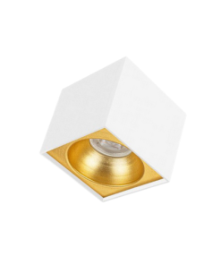 Universal – Beyaz + Gold Kasa Sıva Üstü 10x10cm Kare Led Spot Kasası (Duy+3200k Gün Işığı Ampul Dahil)