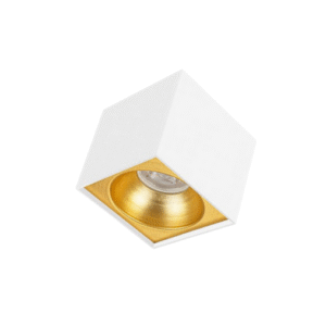 Universal – Beyaz + Gold Kasa Sıva Üstü 10x10cm Kare Led Spot Kasası (Duy+3200k Gün Işığı Ampul Dahil)