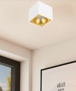 Universal – Beyaz + Gold Kasa Sıva Üstü 10x10cm Kare Led Spot Kasası (Duy+3200k Gün Işığı Ampul Dahil)