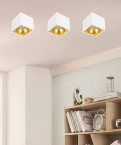 Universal - Beyaz + Gold Kasa Sıva Üstü 10x10cm Kare Led Spot Kasası (Duy+Ampul Hariç)