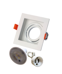 Universal - Beyaz Alüminyum Döküm Kasa Kare Dekoratif Led Spot Kasası (Duy+6500k Beyaz Ampul Dahil)