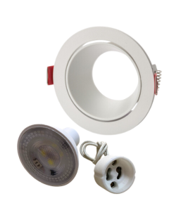 Universal - Beyaz Kasa + Beyaz Reflektörlü - Yuvarlak Dekoratif Boş Led Spot Kasası (Duy+4000k Ilık Beyaz Ampul Dahil)