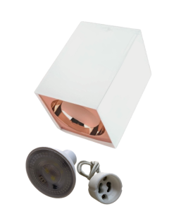 Universal – Beyaz + Rose Kasa Sıva Üstü 10x10cm Kare Led Spot Kasası  (Duy+3200k Gün Işığı Ampul Dahil)