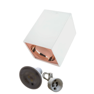 Universal – Beyaz + Rose Kasa Sıva Üstü 10x10cm Kare Led Spot Kasası  (Duy+3200k Gün Işığı Ampul Dahil)