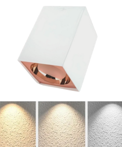 Universal – Beyaz + Rose Kasa Sıva Üstü 10x10cm Kare Led Spot Kasası  (Duy+3200k Gün Işığı Ampul Dahil)