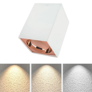 Universal – Beyaz + Rose Kasa Sıva Üstü 10x10cm Kare Led Spot Kasası  (Duy+3200k Gün Işığı Ampul Dahil)