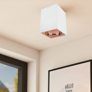 Universal – Beyaz + Rose Kasa Sıva Üstü 10x10cm Kare Led Spot Kasası  (Duy+3200k Gün Işığı Ampul Dahil)