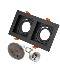 Universal - Siyah Alüminyum Döküm Kasa İkili Dikdörtgen Dekoratif Led Spot Kasası (Duy+3200k Gün Işığı Ampul Dahil)