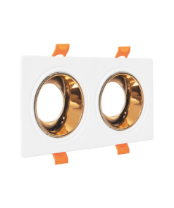 Universal - Beyaz Kasa + Sarı Reflektörlü - İkili Dikdörtgen Dekoratif Boş Led Spot Kasası (Duy+4000k Ilık Beyaz Ampul Dahil)