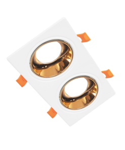 Universal - Beyaz Kasa + Sarı Reflektörlü - İkili Dikdörtgen Dekoratif Boş Led Spot Kasası (Duy+4000k Ilık Beyaz Ampul Dahil)