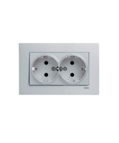 Viko Novella Gümüş Gri İkili Sıva Altı Topraklı Priz - (Çerçeve Dahil)
