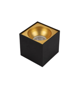 Universal – Siyah + Gold Kasa Sıva Üstü 10x10cm Kare Led Spot Kasası (Duy+3200k Gün Işığı Ampul Dahil)