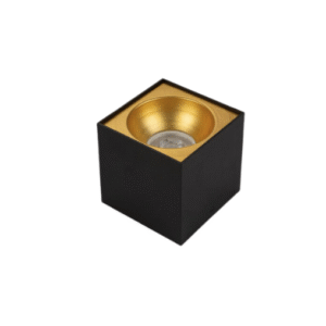 Universal – Siyah + Gold Kasa Sıva Üstü 10x10cm Kare Led Spot Kasası (Duy+3200k Gün Işığı Ampul Dahil)
