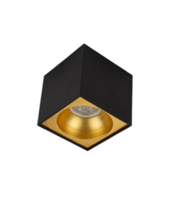 Universal – Siyah + Gold Kasa Sıva Üstü 10x10cm Kare Led Spot Kasası (Duy+3200k Gün Işığı Ampul Dahil)