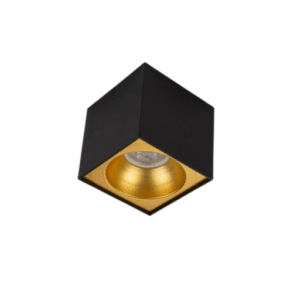 Universal – Siyah + Gold Kasa Sıva Üstü 10x10cm Kare Led Spot Kasası (Duy+3200k Gün Işığı Ampul Dahil)
