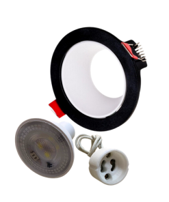 Universal - Siyah Kasa + Beyaz Reflektörlü - Yuvarlak Dekoratif Boş Led Spot Kasası (Duy+6500k Beyaz Ampul Dahil)