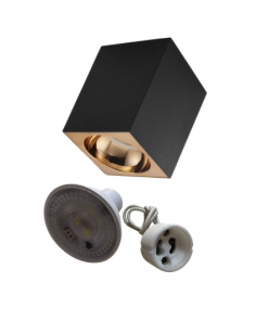 Universal – Siyah + Rose Kasa Sıva Üstü 10x10cm Kare Led Spot Kasası (Duy+4000k Ilık Beyaz Ampul Dahil)