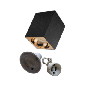 Universal – Siyah + Rose Kasa Sıva Üstü 10x10cm Kare Led Spot Kasası (Duy+4000k Ilık Beyaz Ampul Dahil)