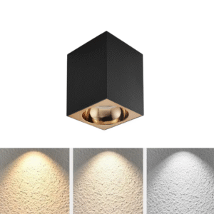 Universal – Siyah + Rose Kasa Sıva Üstü 10x10cm Kare Led Spot Kasası (Duy+4000k Ilık Beyaz Ampul Dahil)
