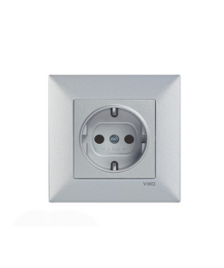 Viko Trenda Gümüş Gri Topraklı Priz - (Çerçeve Dahil)